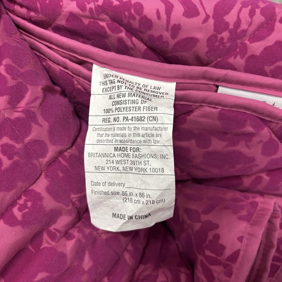 Nicole Miller Quilt Flocked Velvet Full/Queen Sz‎ 2 Pillow Shams Fuscia Hot Pink